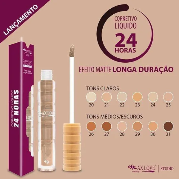 Max Love Corretivo Liquido 24 Horas Cores